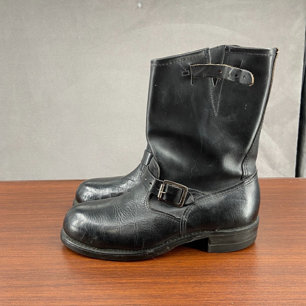 VTG Tapper By Gro-Cord US 9.5 Engineer Boots Black Leather Ankle Strap Mid Calf